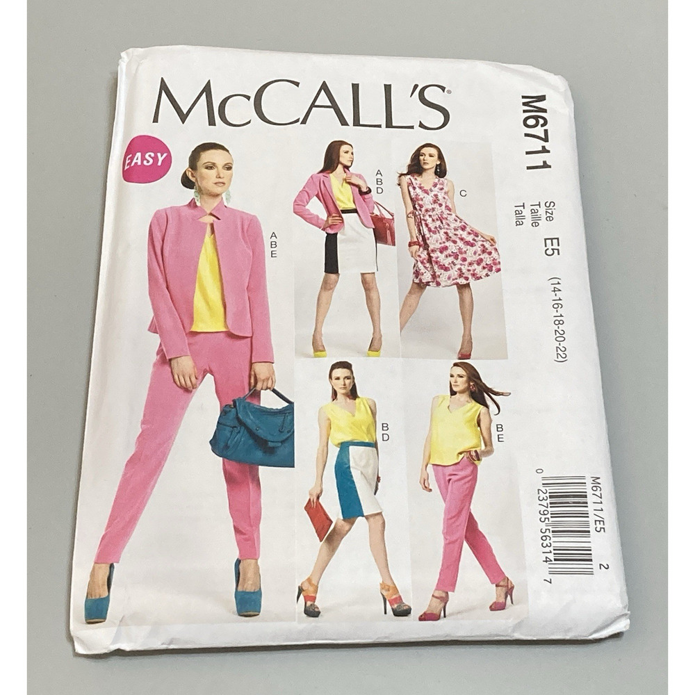 McCalls Sewing Pattern M6711 Misses Jacket~Top~Dress~Skirt~Pants 14-22 UNCUT NOS